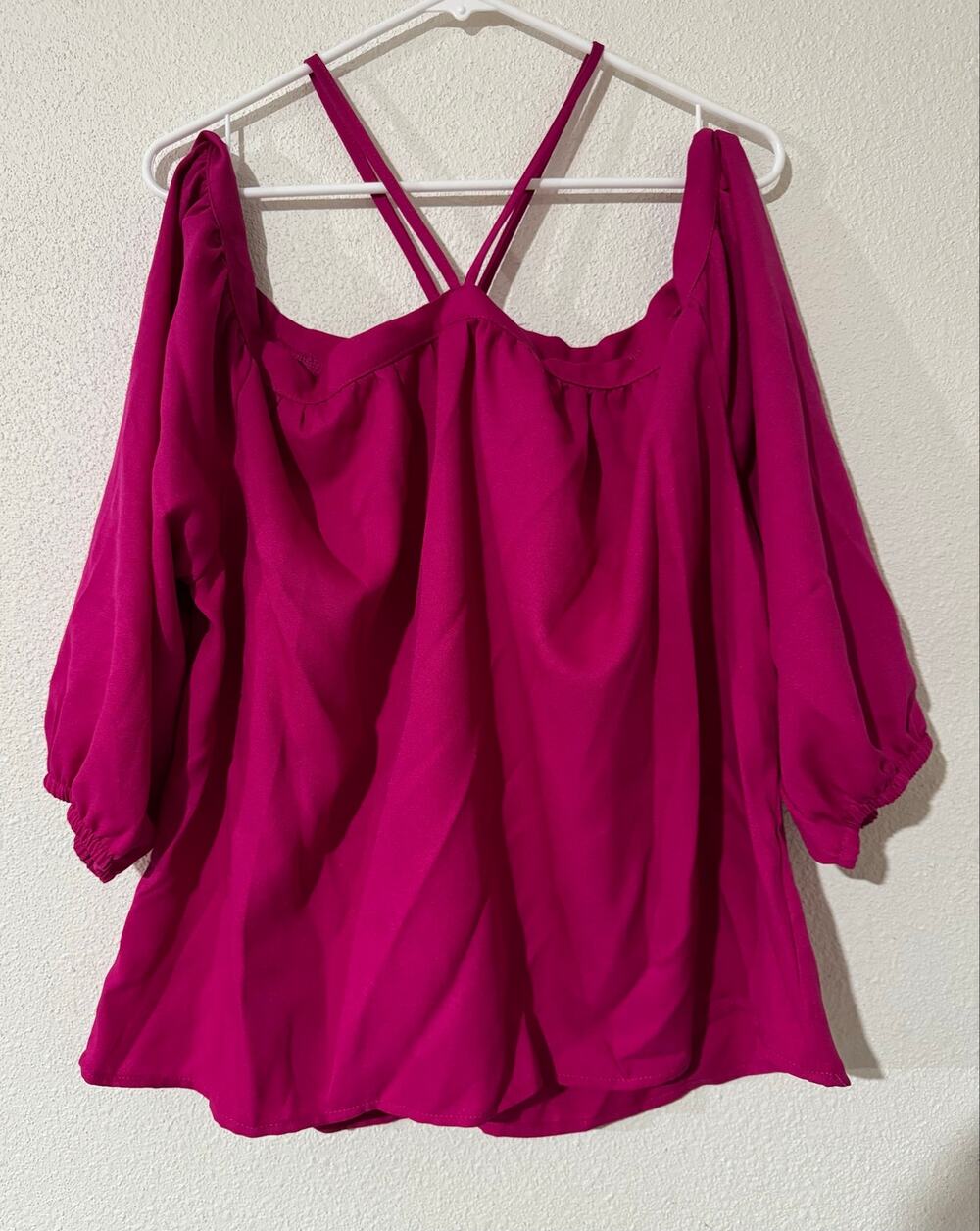 SHEIN Curve 2XL Magenta Cold Shoulder Blouse CrissCross Halter Neck Top Clubwear